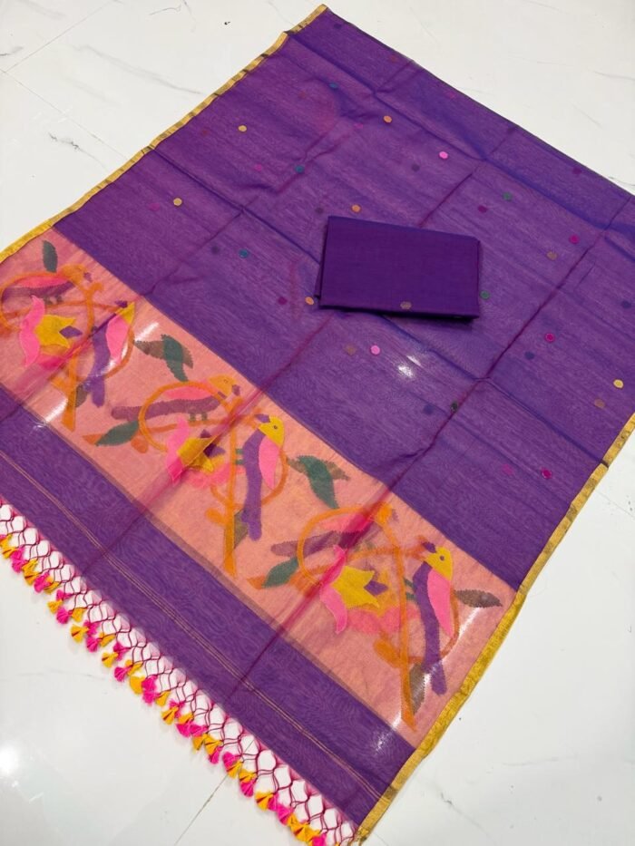 Premium Muslin Unstitched Suite with Avian Jamdani Artistry & Metallic Borders