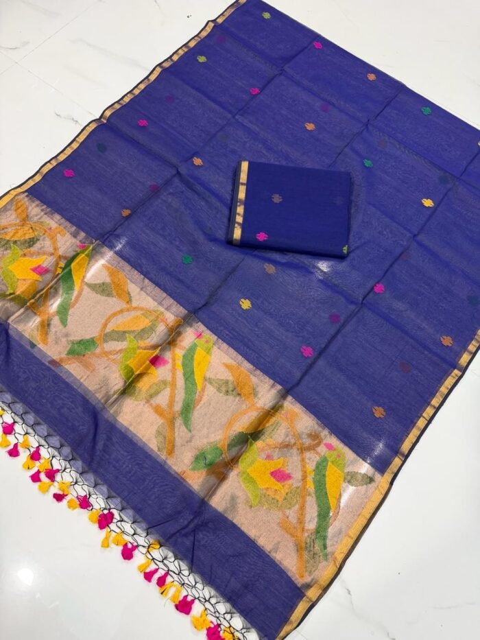 Premium Muslin Unstitched Suite with Avian Jamdani Artistry & Metallic Borders