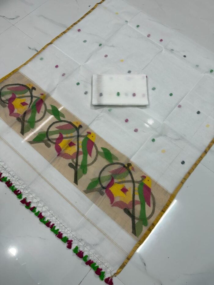 Premium Muslin Unstitched Suite with Avian Jamdani Artistry & Metallic Borders