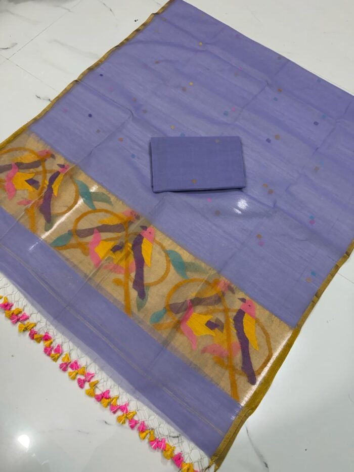 Premium Muslin Unstitched Suite with Avian Jamdani Artistry & Metallic Borders