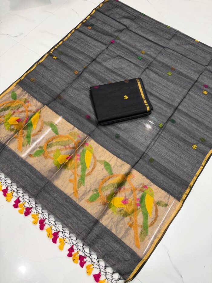 Premium Muslin Unstitched Suite with Avian Jamdani Artistry & Metallic Borders