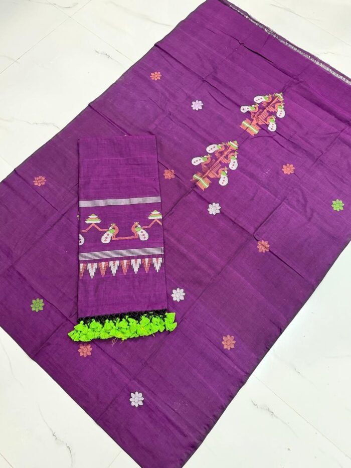 Premium Handwoven Cotton Unstitched Suite with Traditional Temple Borders & Figural Motifs