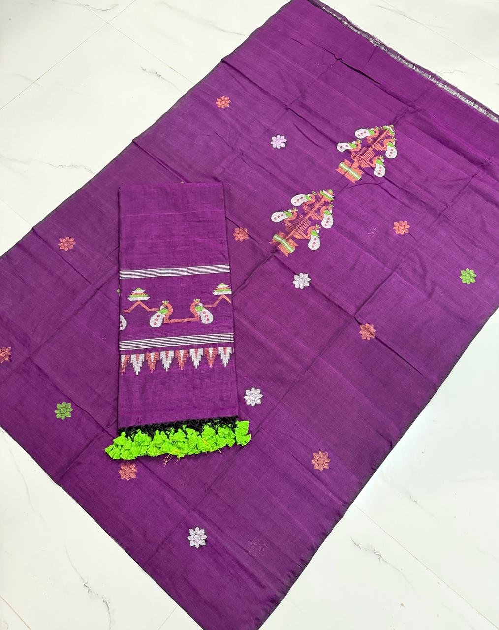 Premium Handwoven Cotton Unstitched Suite with Traditional Temple Borders & Figural Motifs