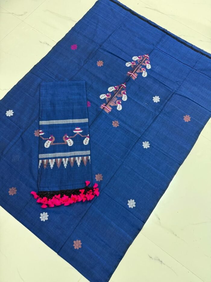 Premium Handwoven Cotton Unstitched Suite with Traditional Temple Borders & Figural Motifs