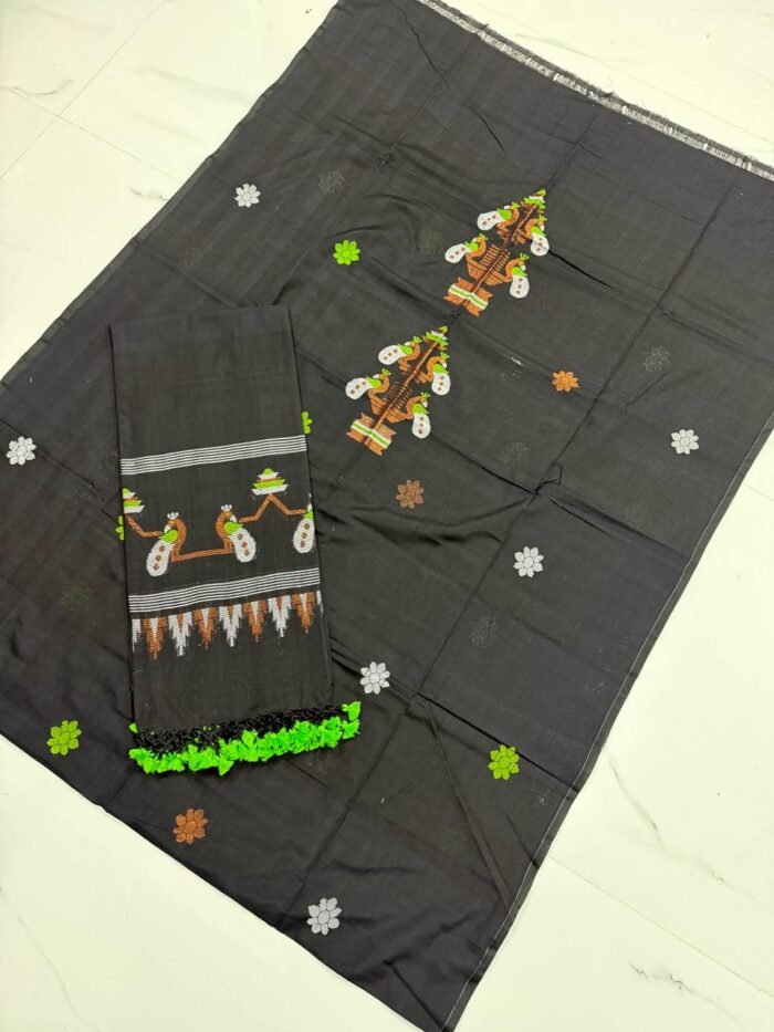 Premium Handwoven Cotton Unstitched Suite with Traditional Temple Borders & Figural Motifs