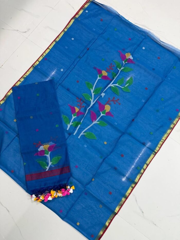 Premium Muslin Unstitched Suite with Multi-Colored Floral Vine Jamdani
