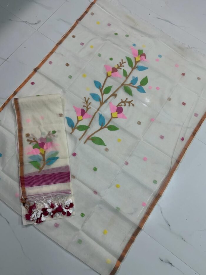 Premium Muslin Unstitched Suite with Multi-Colored Floral Vine Jamdani