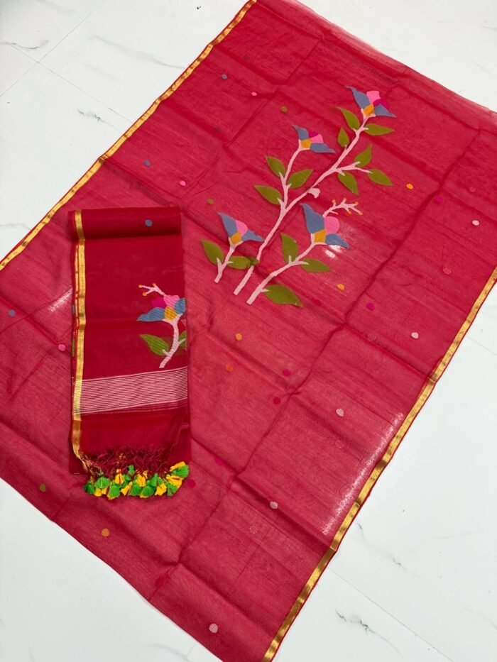 Premium Muslin Unstitched Suite with Multi-Colored Floral Vine Jamdani