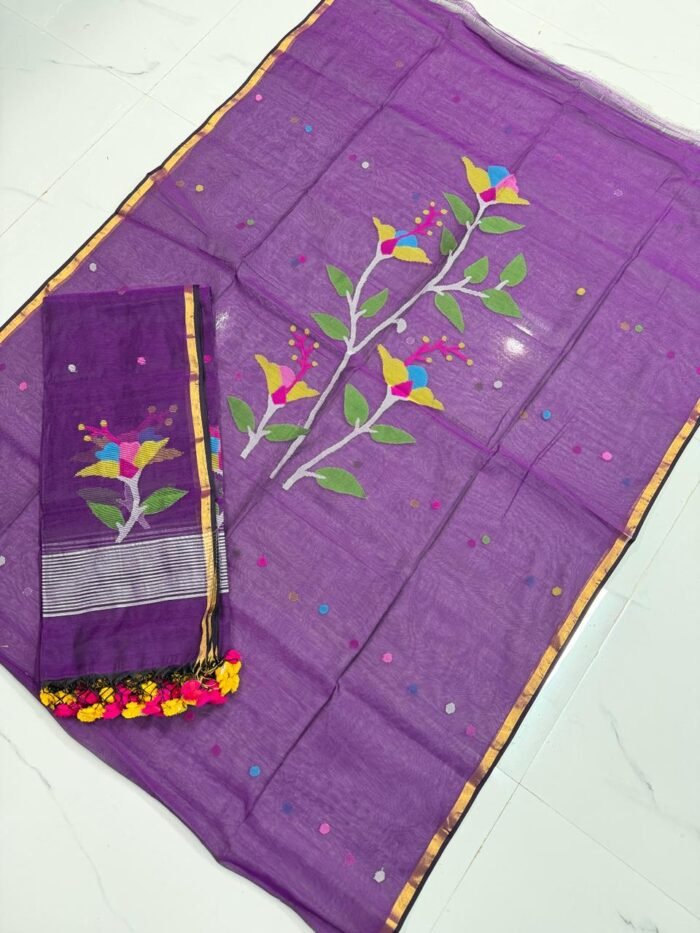 Premium Muslin Unstitched Suite with Multi-Colored Floral Vine Jamdani