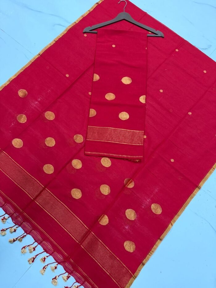 Premium Cotton Unstitched Suite with Handwoven Floral Vase Motifs