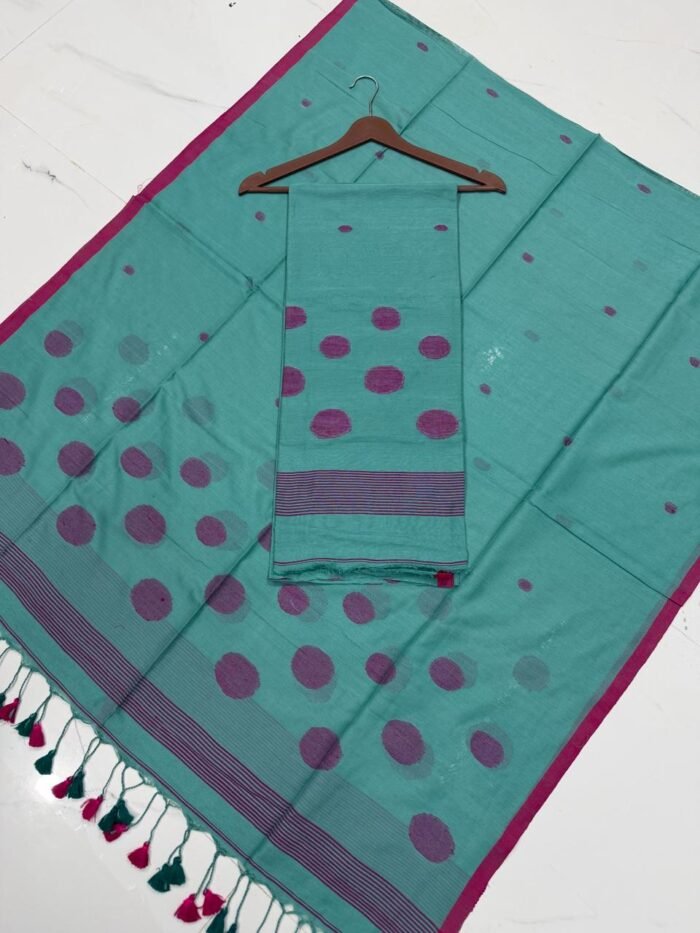 Premium Cotton Unstitched Suite with Handwoven Floral Vase Motifs