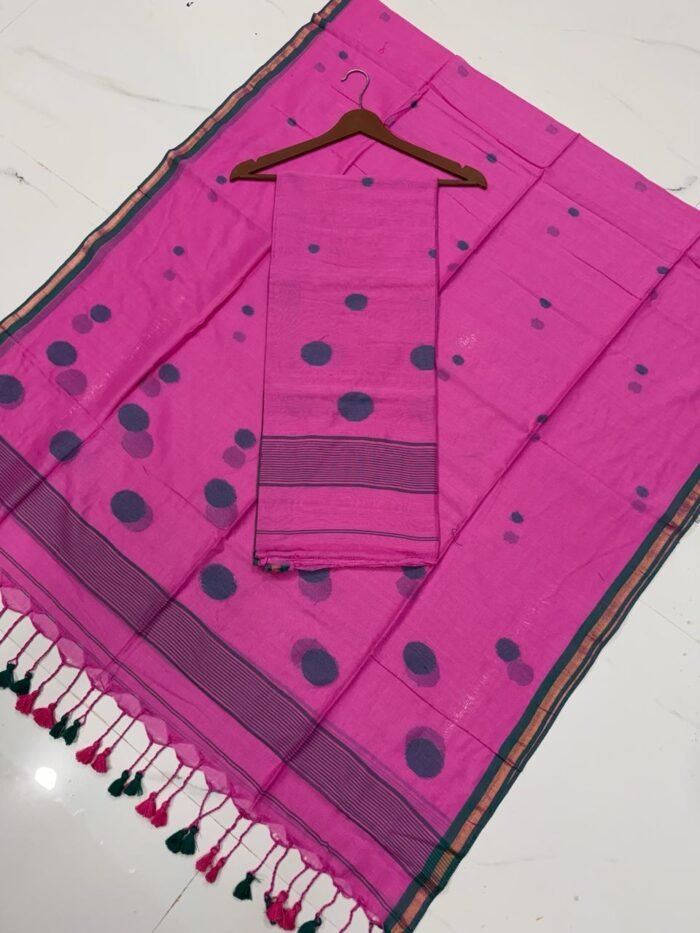 Premium Cotton Unstitched Suite with Handwoven Floral Vase Motifs