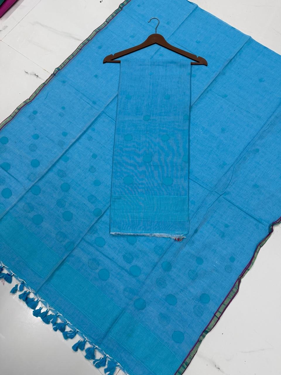 Premium Cotton Unstitched Suite with Handwoven Floral Vase Motifs