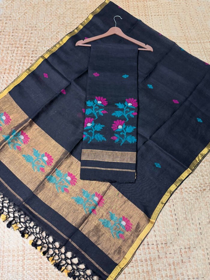 Pure Linen Unstitched Jamdani Suit – Elegant 2-Piece Set