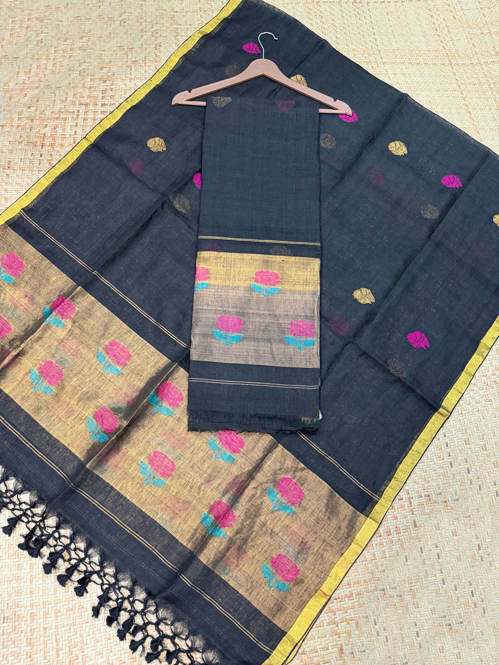 Pure Linen Unstitched Jamdani Suit – Elegant 2-Piece Set