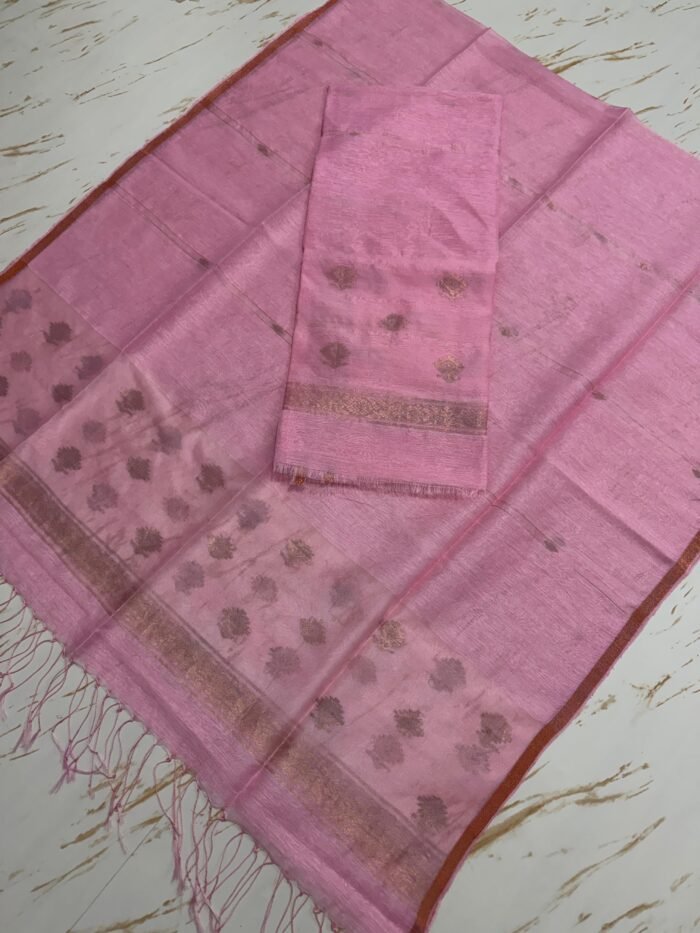 Premium Pure Silk Linen Top & Dupatta Set with Traditional Zari Motifs