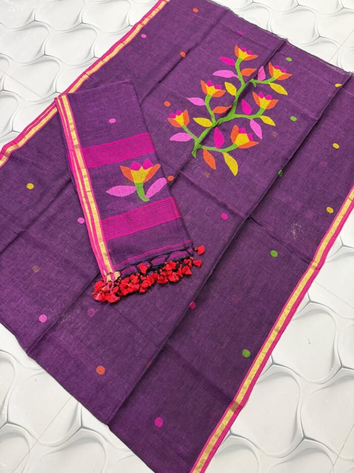 Premium Muslin Top & Dupatta Set with Jamdani Deer and Tree Motifs