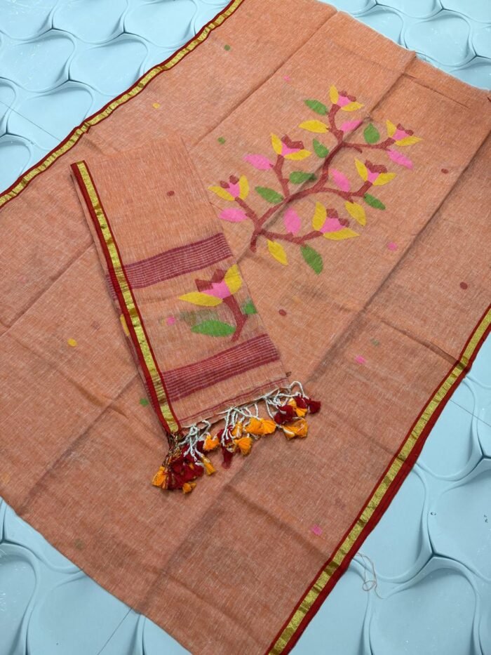 Premium Pure Linen Top & Dupatta Set with Woven Floral Vine Motifs