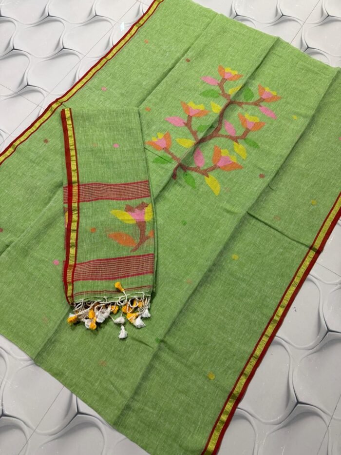 Premium Pure Linen Top & Dupatta Set with Woven Floral Vine Motifs
