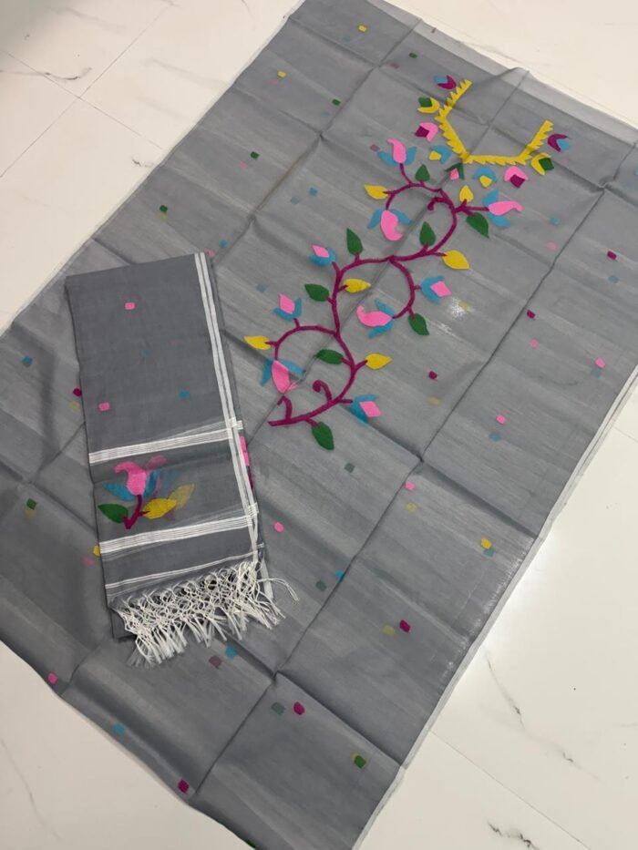 Premium Muslin Top & Dupatta Set with Jamdani Floral Vine Motifs