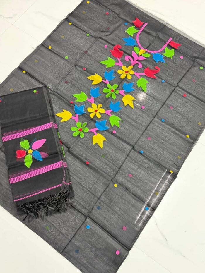 Premium Muslin Top & Dupatta Set with Jamdani Floral Vine Motifs