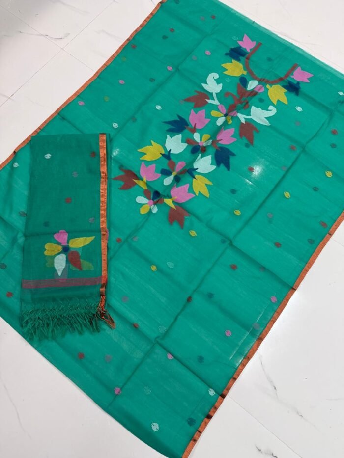 Premium Muslin Top & Dupatta Set with Jamdani Floral Vine Motifs