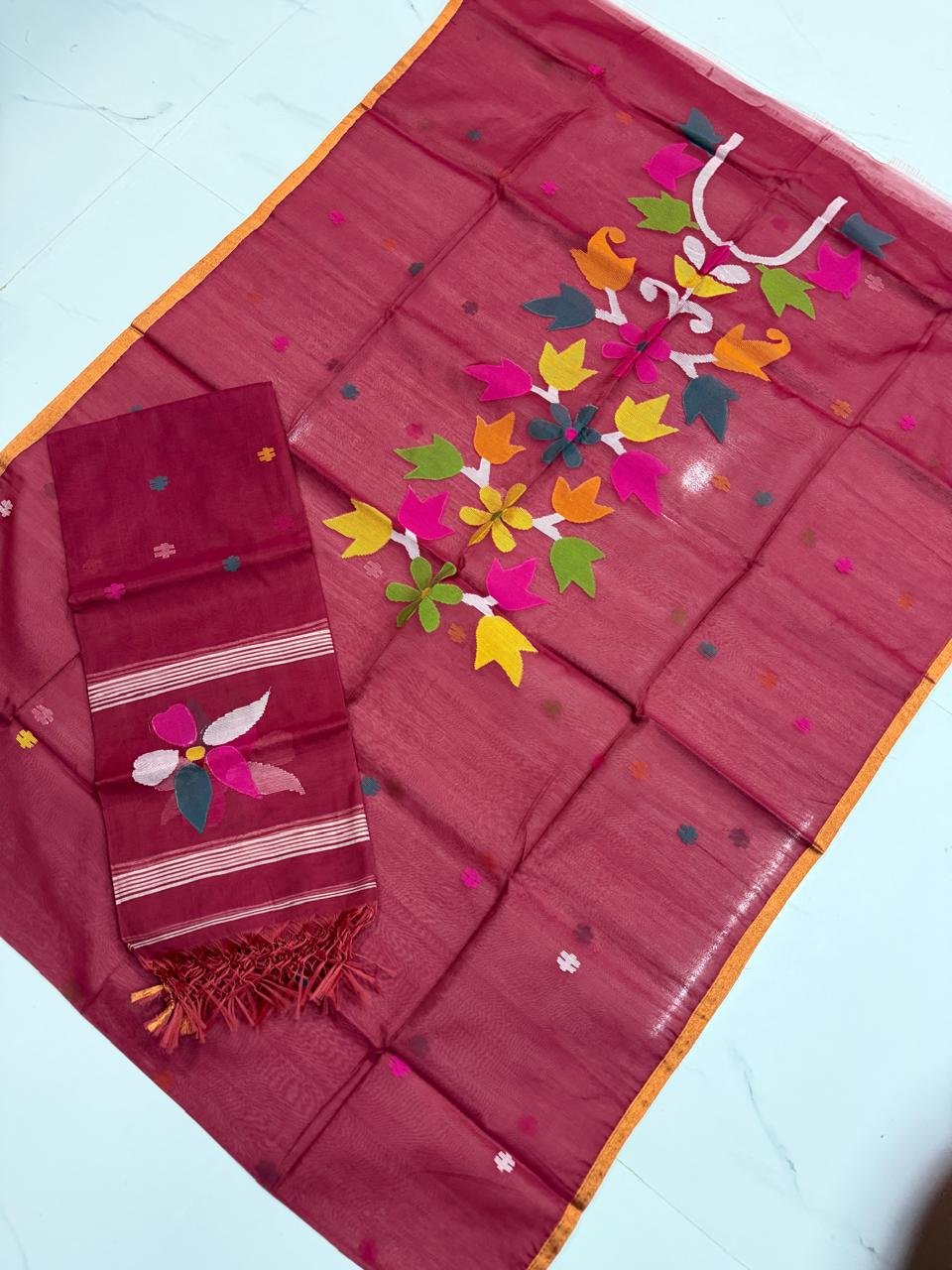 Premium Muslin Top & Dupatta Set with Jamdani Floral Vine Motifs