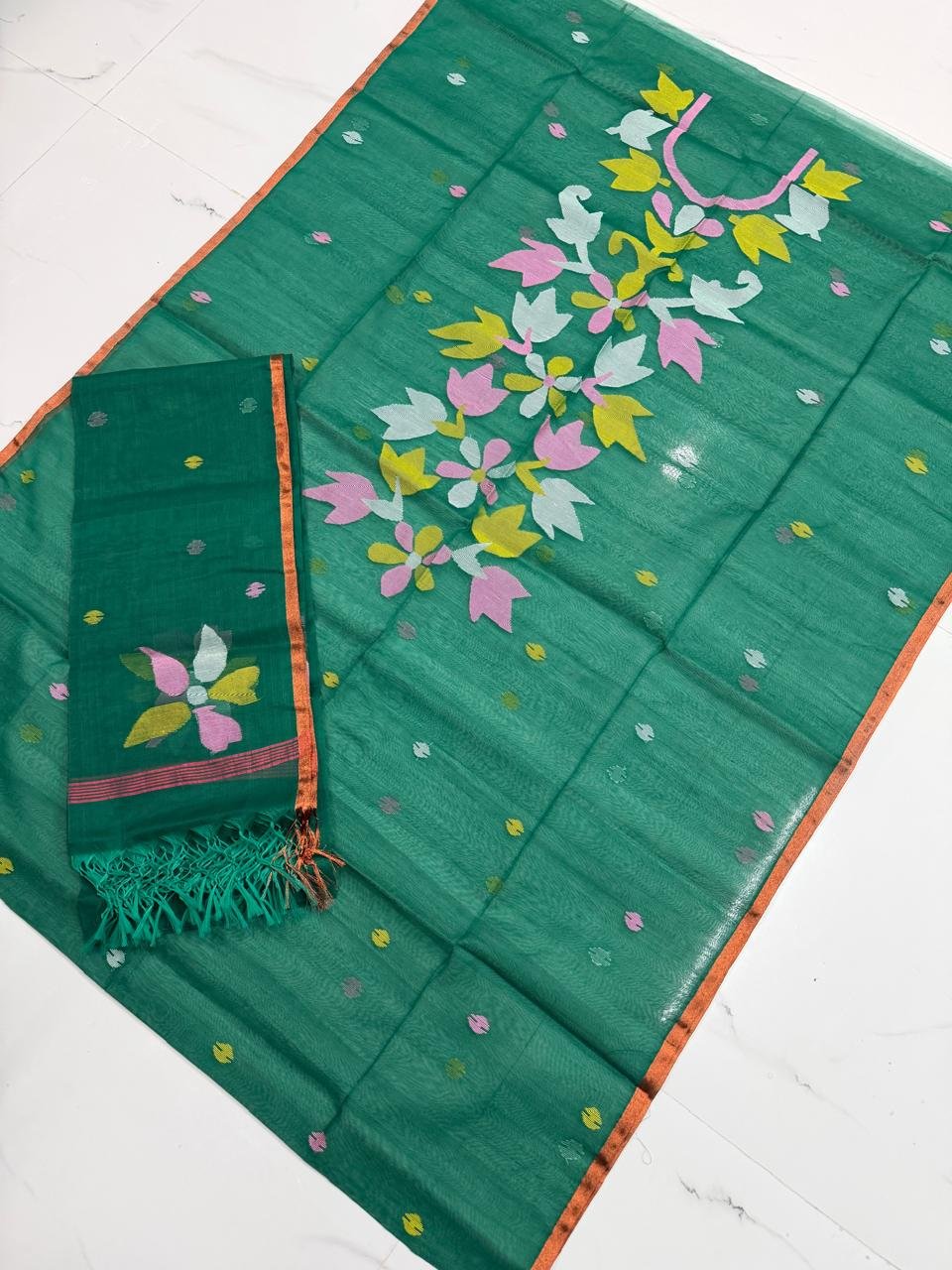 Premium Muslin Top & Dupatta Set with Jamdani Floral Vine Motifs