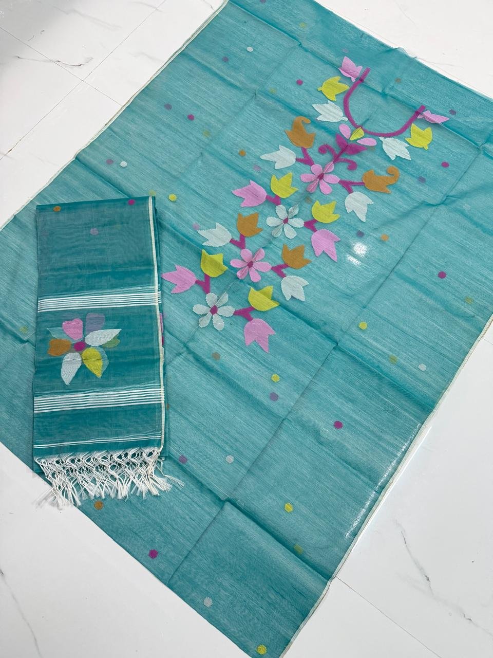 Premium Muslin Top & Dupatta Set with Jamdani Floral Vine Motifs