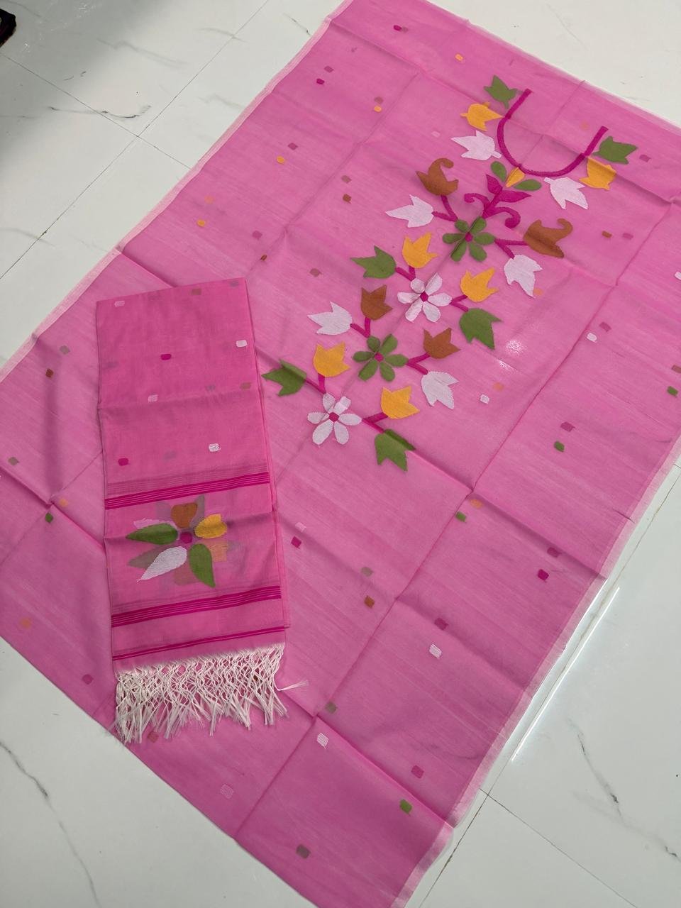 Premium Muslin Top & Dupatta Set with Jamdani Floral Vine Motifs