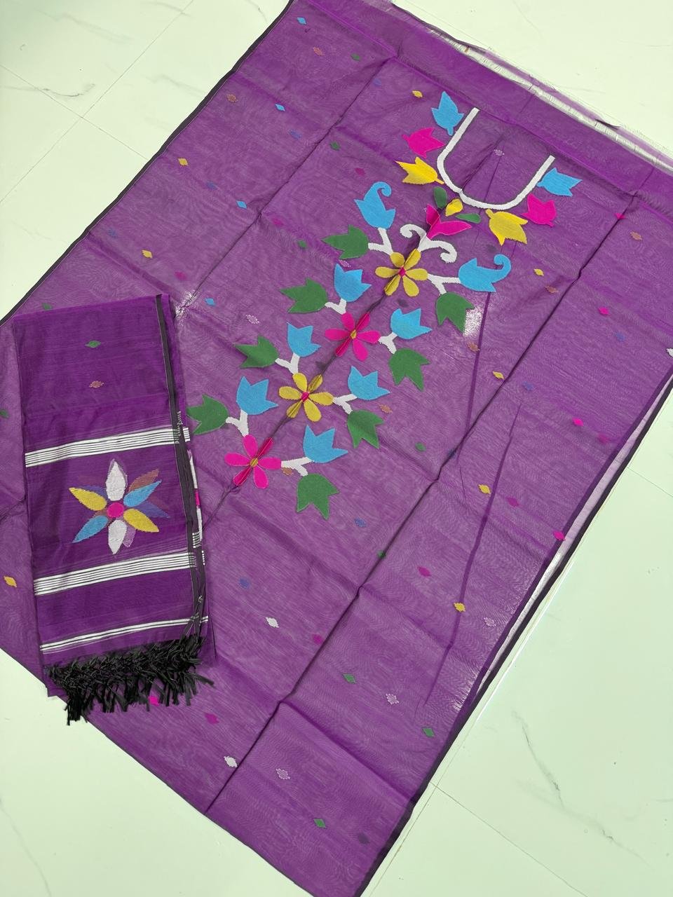Premium Muslin Top & Dupatta Set with Jamdani Floral Vine Motifs