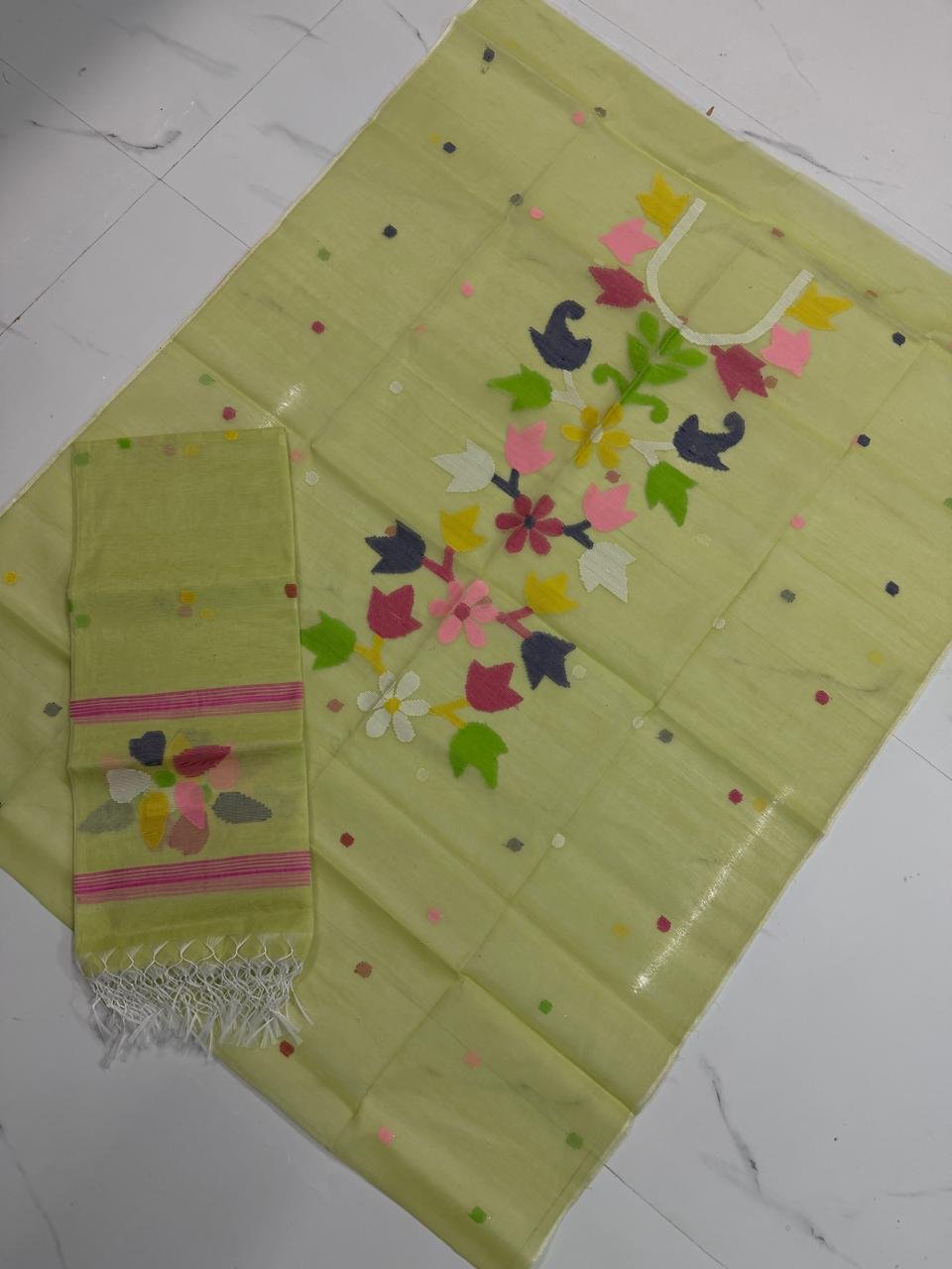 Premium Muslin Top & Dupatta Set with Jamdani Floral Vine Motifs