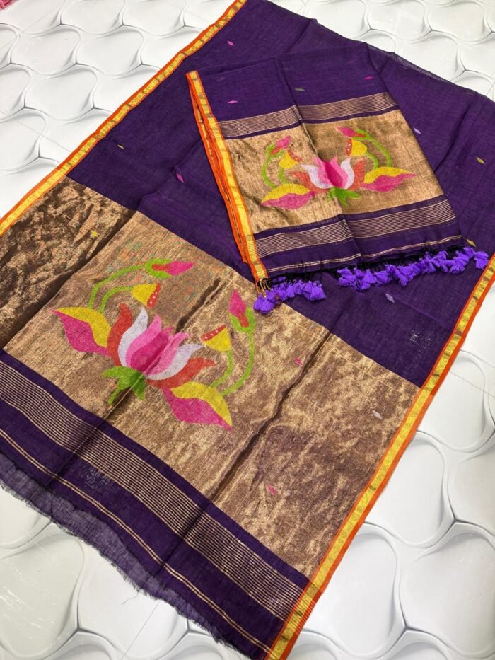 Premium Linen Paithani Top & Dupatta Set with Woven Zari Lotus Pallu
