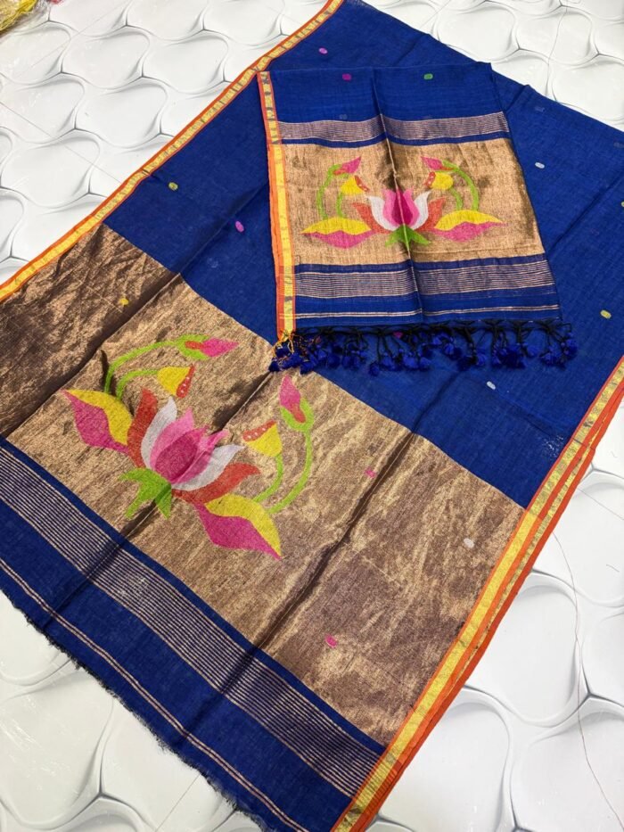 Premium Linen Paithani Top & Dupatta Set with Woven Zari Lotus Pallu