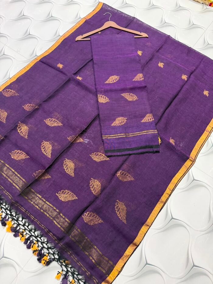 Premium Linen Paithani Top & Dupatta Set with Woven Zari Lotus Pallu