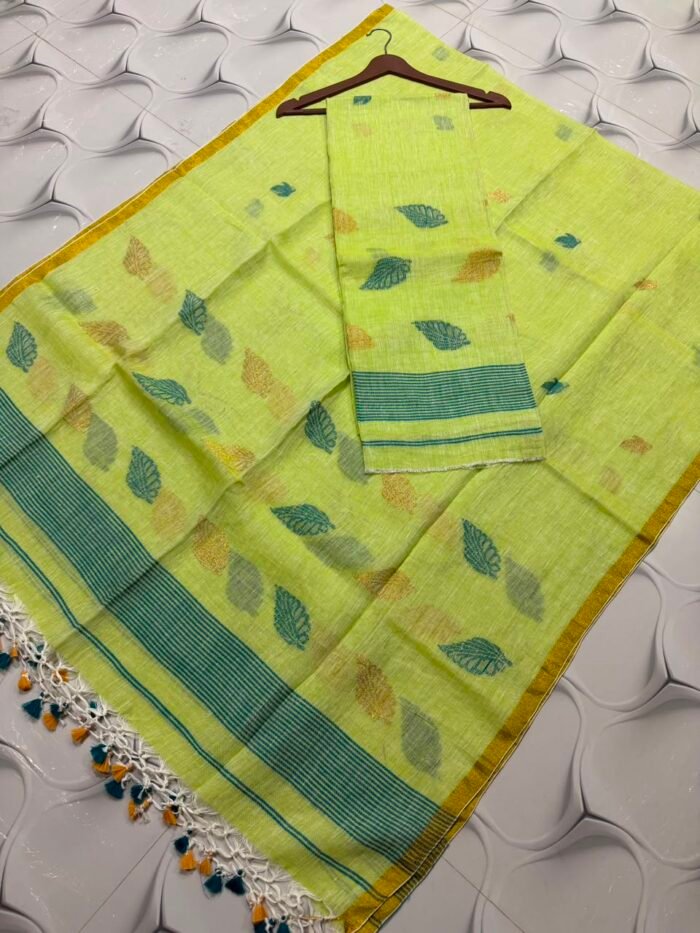 Artisanal Pure Linen Top & Dupatta Set with Floral Zari Border