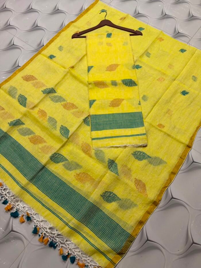 Artisanal Pure Linen Top & Dupatta Set with Floral Zari Border