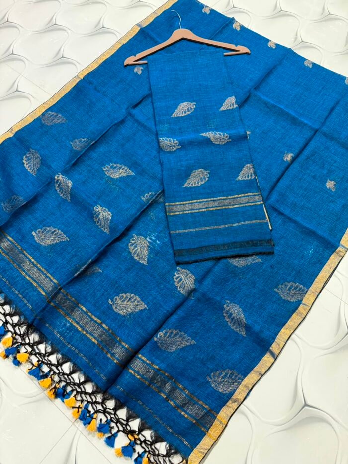 Artisanal Pure Linen Top & Dupatta Set with Floral Zari Border