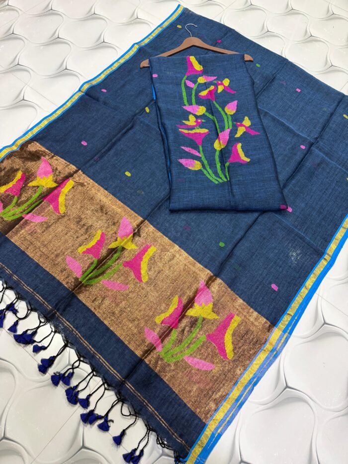 Premium Linen Paithani Top & Dupatta Set with Woven Tissue Zari.