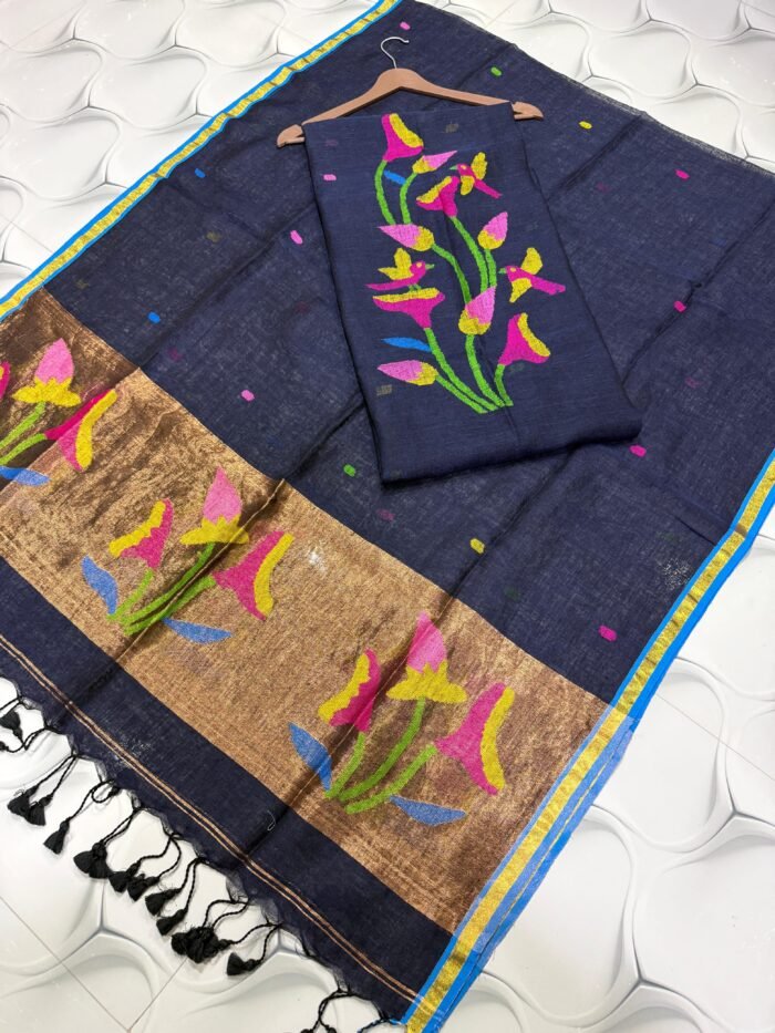 Premium Linen Paithani Top & Dupatta Set with Woven Tissue Zari and Bird Motifs
