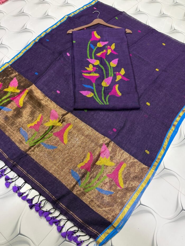 Premium Linen Paithani Top & Dupatta Set with Woven Zari Lotus Pallu