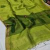 100% Pure Jayashree Tissue Resham Linen Saree with Woven Lotus & Leaf Motifs