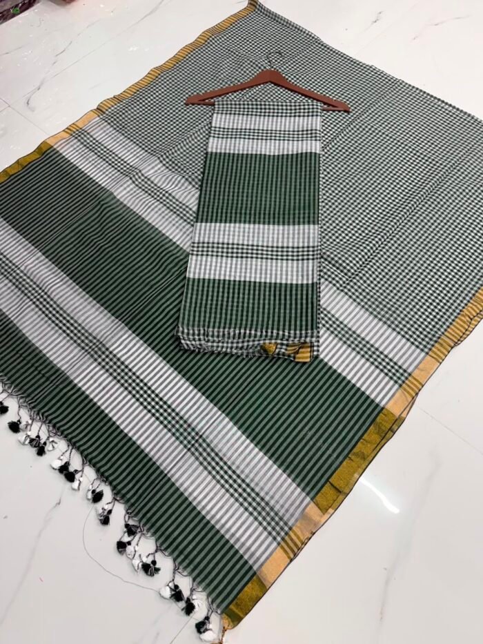 Premium Pure Cotton Checked Top & Dupatta Set with Zari Border