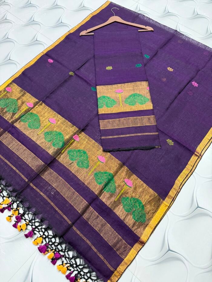 Premium Unstitched 2-Piece Pure Linen Paithani-Inspired Suit Set