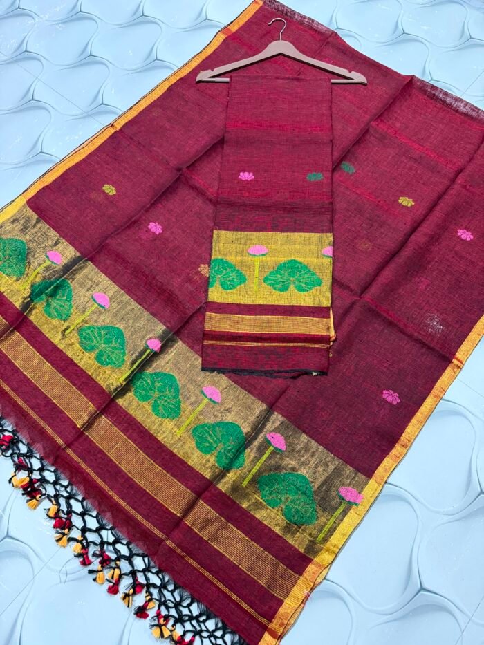 Premium Unstitched 2-Piece Pure Linen Paithani-Inspired Suit Set