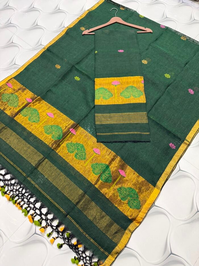 Premium Unstitched 2-Piece Pure Linen Paithani-Inspired Suit Set
