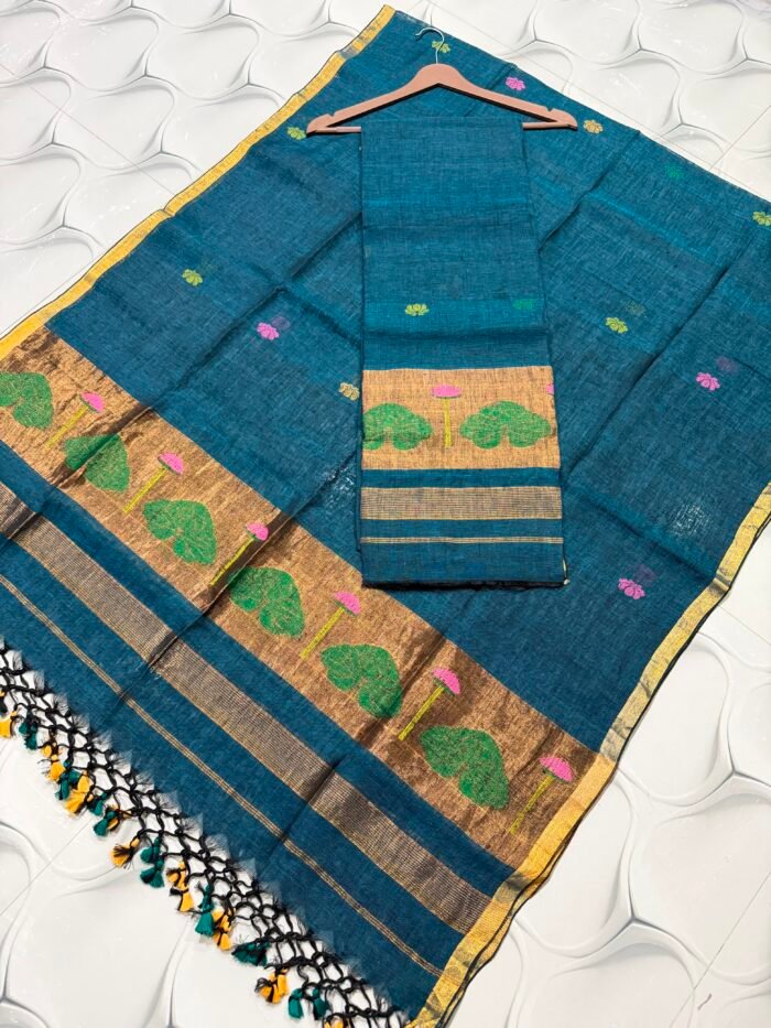 Premium Unstitched 2-Piece Pure Linen Paithani-Inspired Suit Set