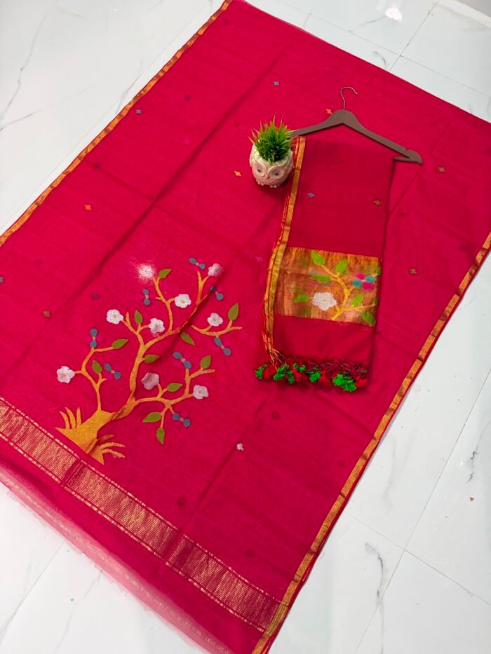 Pure Muslin Paithani Top & Dupatta Set with Woven Tree motif & Zari Border
