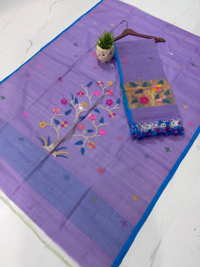 Pure Muslin Paithani Top & Dupatta Set with Woven Tree motif & Zari Border