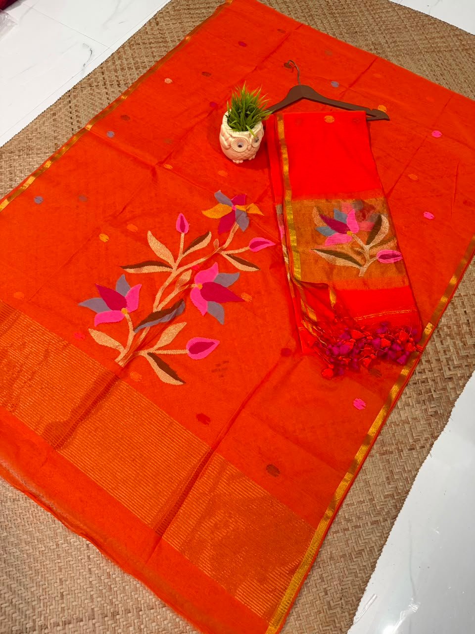 Pure Muslin Paithani Top & Dupatta Set with Woven Floral Branch & Zari Border